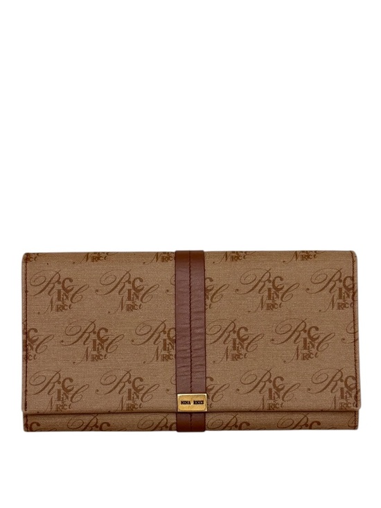 Nina Ricci Handbags - NINA RICCI - BROWN TAN CANVAS LEATHER MONOGRAM LONG BIFOLD SNAP WALLET